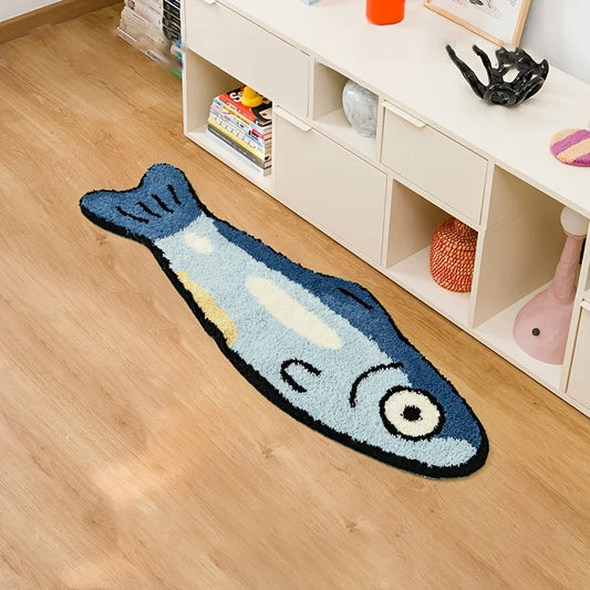 Aesthetic Chubby Fish Floor Rug | Quirky Non-Slip Bedside Mat for Home Decor
